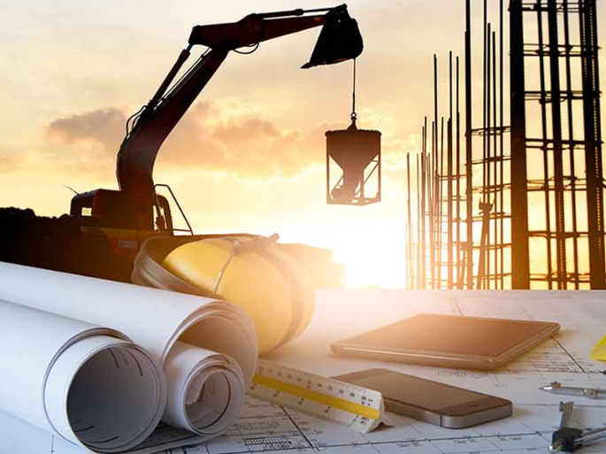 Guindaste e materiais de construção em canteiro de obras, simbolizando os serviços de construção civil da Potência Estrutural com qualidade, eficiência e inovação.